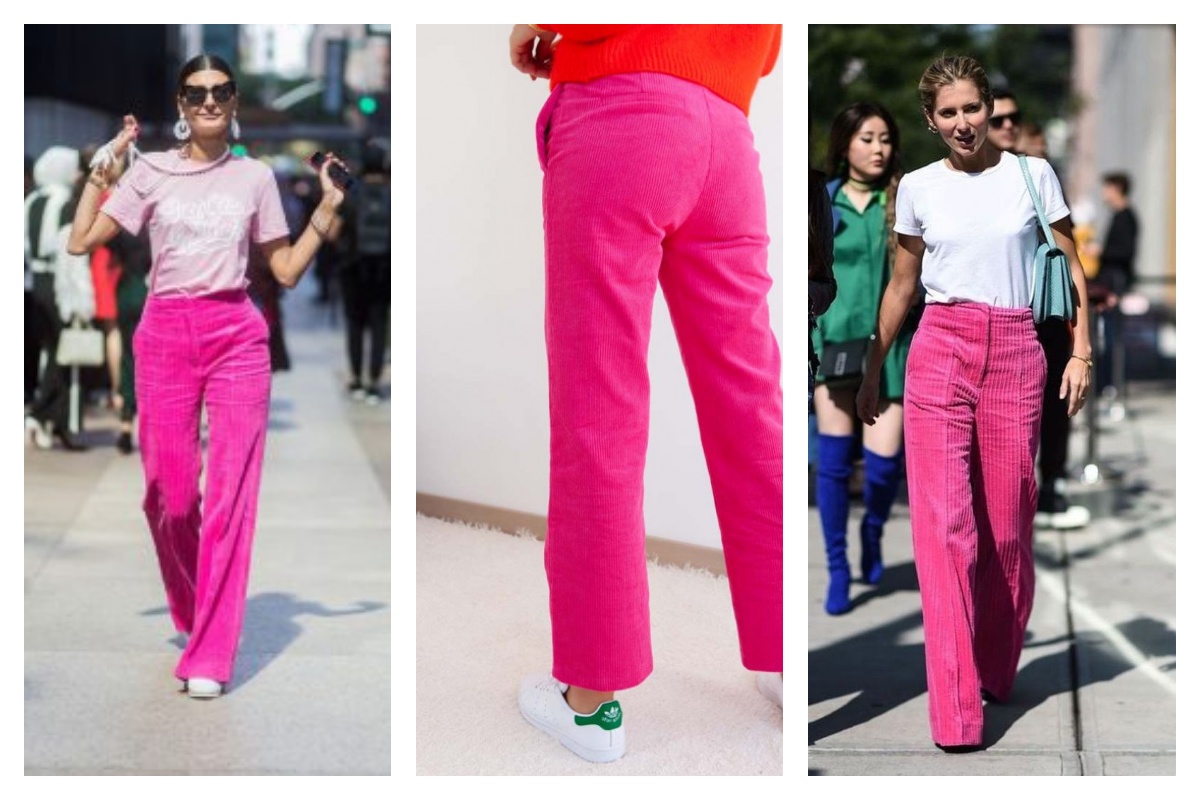 pantalon velours rose femme