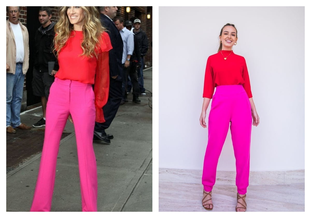 pantalon rose et haut rouge