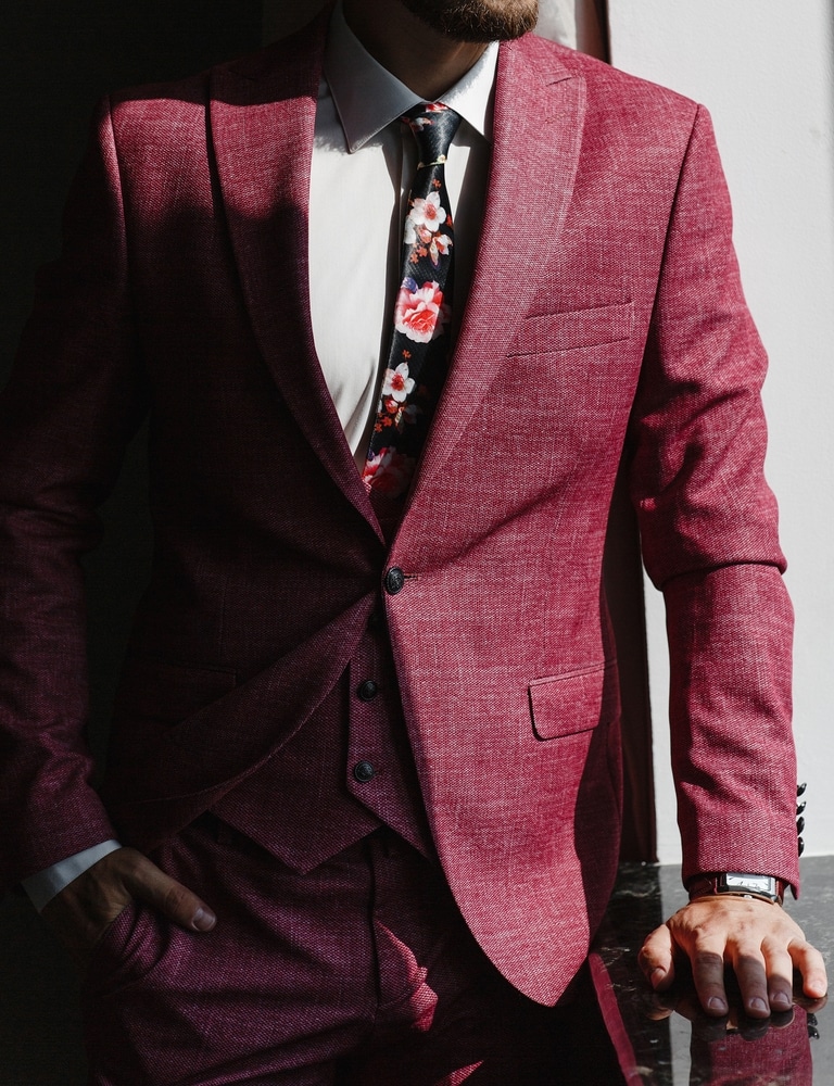 men's burgundy suit accessory